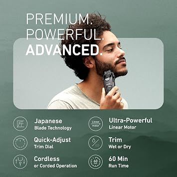 Panasonic Beard Trimmer for Men Cordless Precision Power Hair Clipper with Comb Attachment, 19 Adjustable Settings, Washable, ER-SB40-K, 0.5-10 mm Lengths