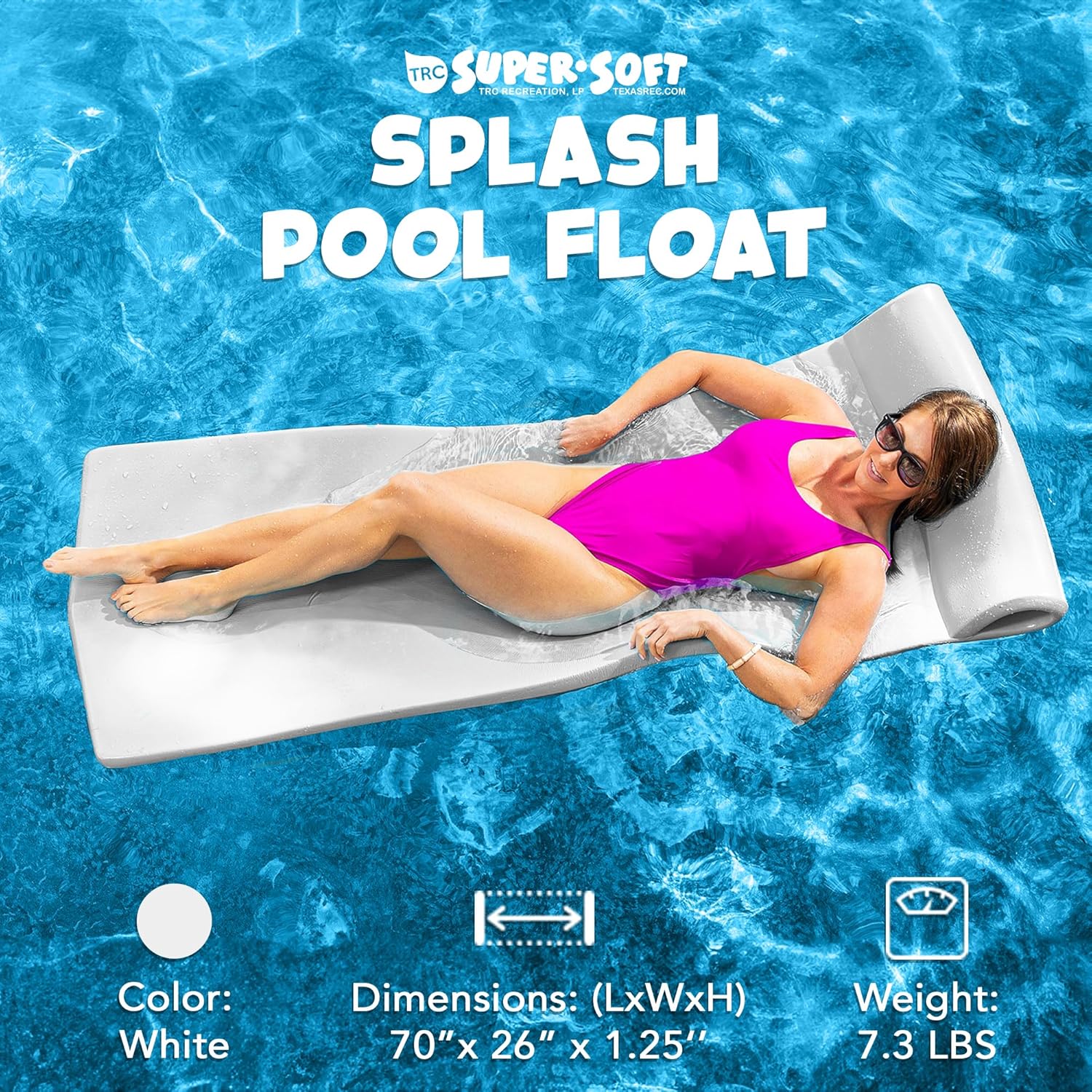 TRC Recreation Foam Swimming Pool Float, Floating Water Lounger, Splash 1.25”