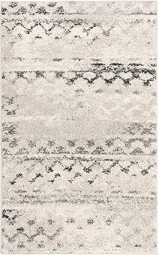 SAFAVIEH Retro Collection - Alfombra decorativa de 2 pies 6 pulgadas x 4 pies, color crema y gris, diseño abstracto moderno, no desprende pelusa y