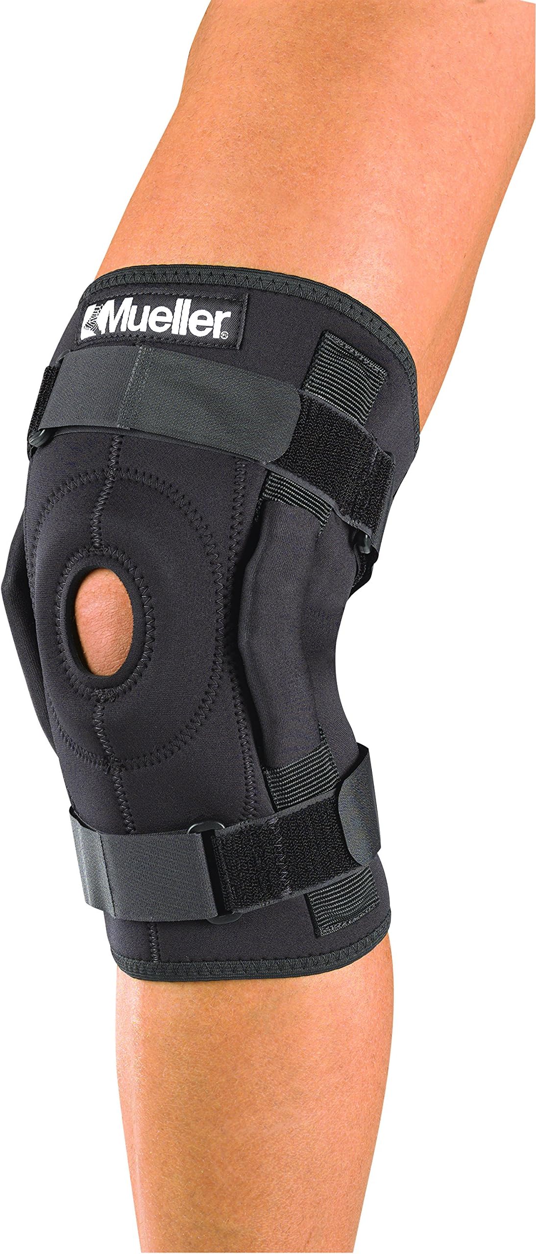 MUELLER Sports Medicine Hinged Wraparound Knee Brace, Knee Pain Relief Support for Men and Women, Ideal for Arthritis, Sprains, Black, Regular