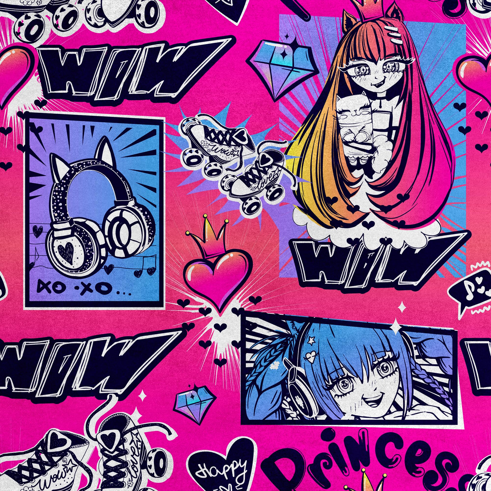 HEKO PANELS Tkanina velvet obiciowa drukowana, Manga, 5 metrów 140 x 500 cm