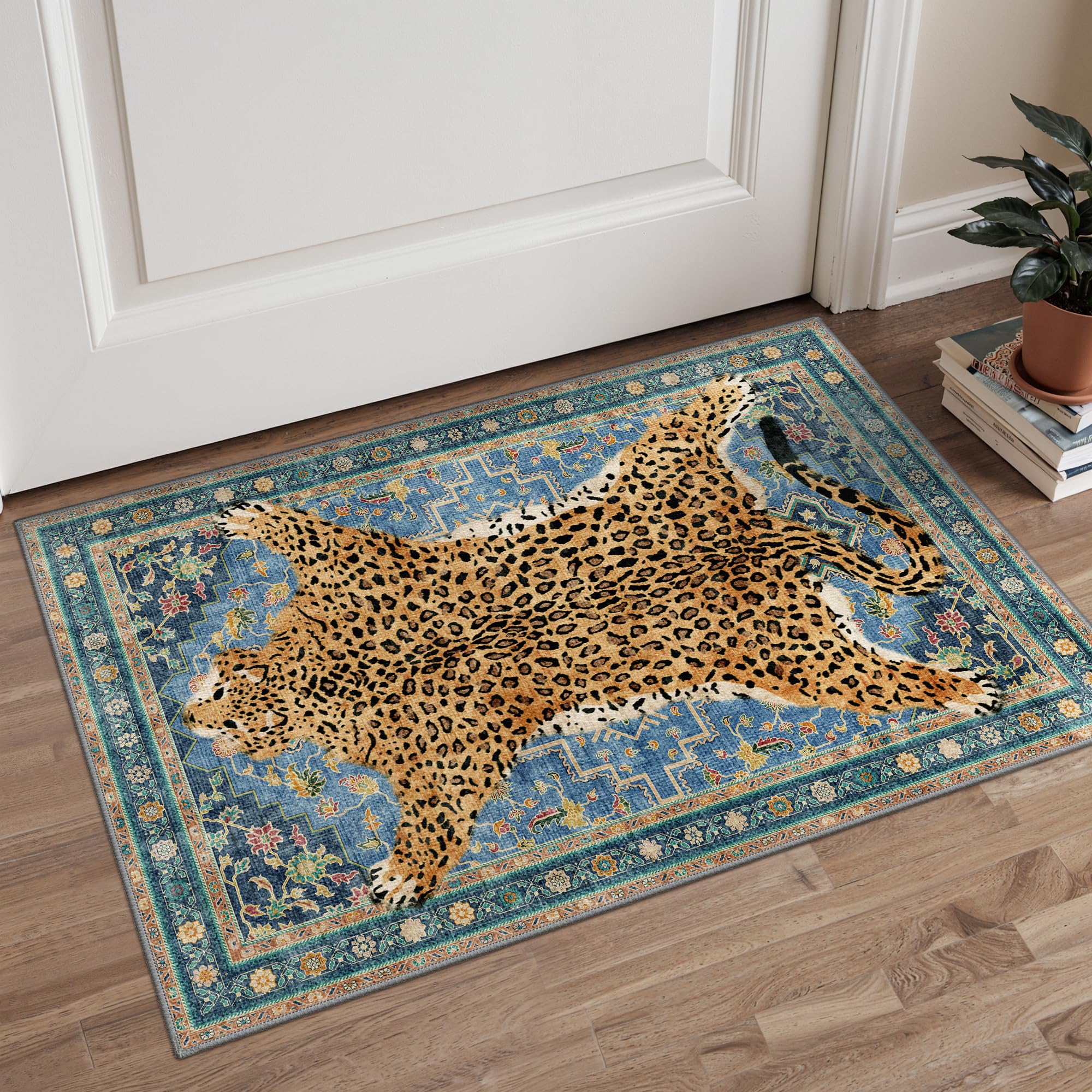 Bavni Leopard Rug 2x3 Cheetah Animal Print Rug Bathroom Rugs Door Mat Blue