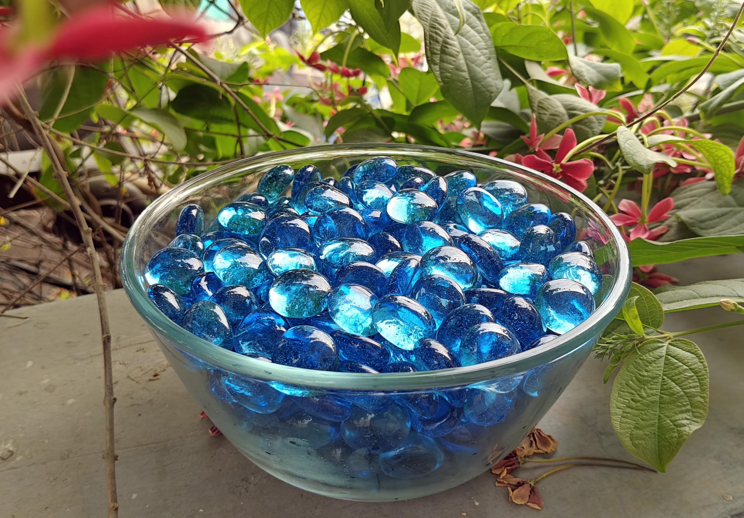 ZEINOO Blue Glass Gems Stones/Pebbles for Home & Garden Décor, Aquarium Décor, Vase Filler, Marble & Gravel Planted Substrate (Blue, 450 gm) 2