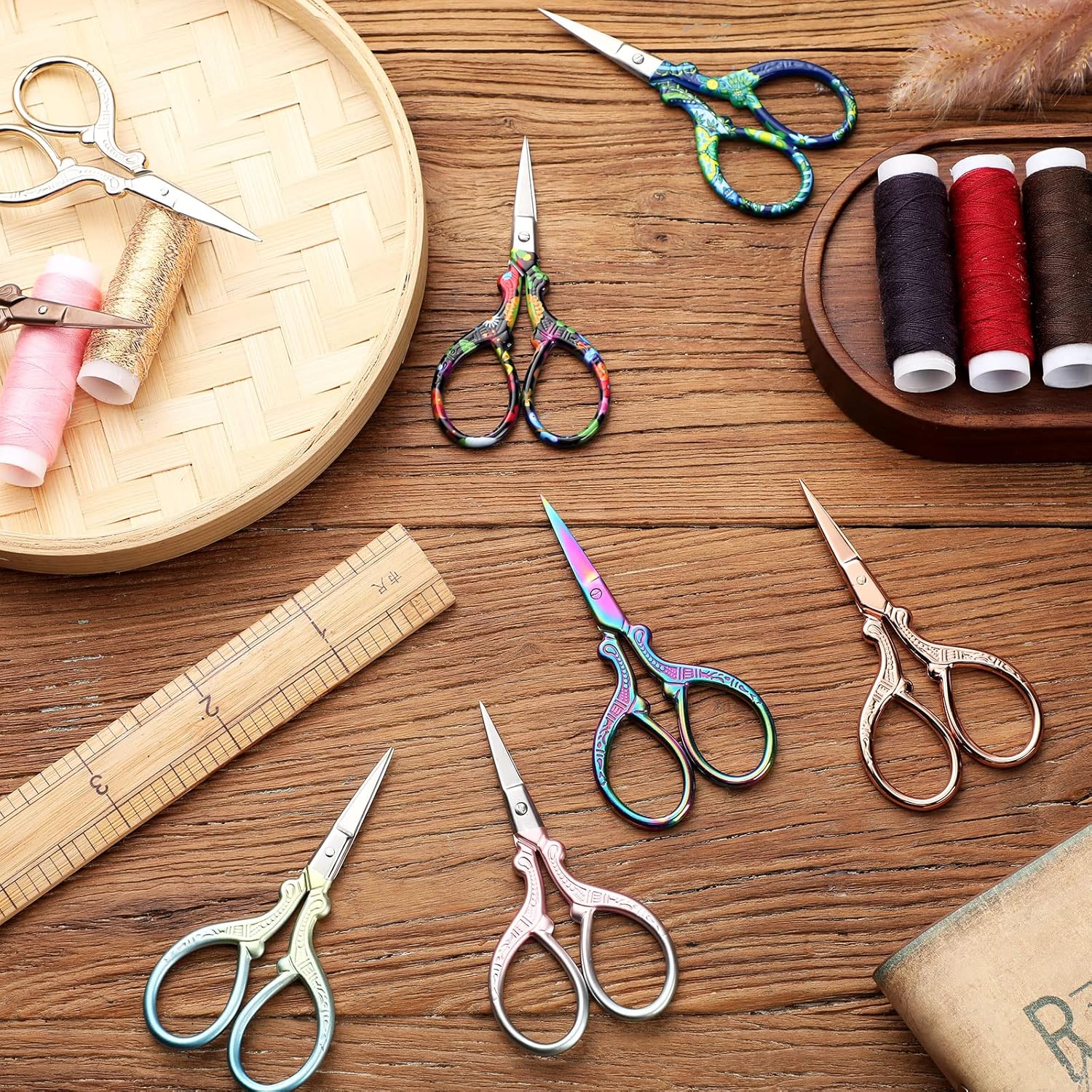 Chumia 10 Pieces 3.6 Inch Embroidery Scissors Bulk Cross Stitch Sewing Crochet Scissors Stainless Steel for Needlework Artwork (Modern Colors)