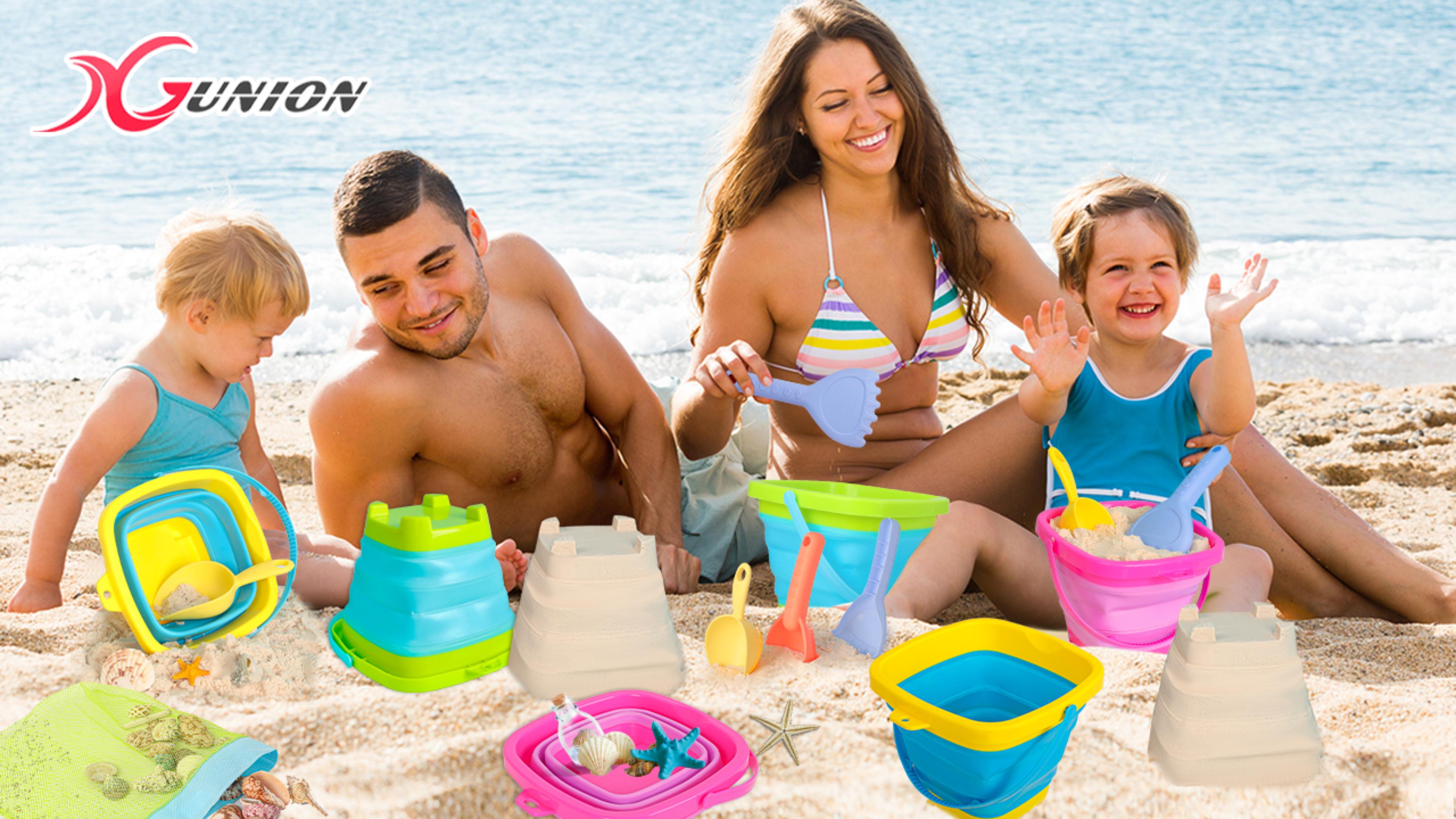 Amazon.com: Xgunion Collapsible Beach Sand Bucket 3 Packs Foldable