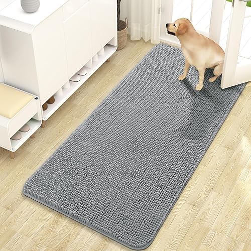 OLANLY Tapete para puerta de perro para patas fangosas, absorbe la humedad y la suciedad, absorbente, antideslizante, lavable, de microfibra de