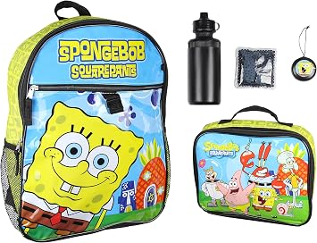 INTIMO Nickelodeon SpongeBob SquarePants Characters Squidward Patrick Mr. Krabs Sandy Plankton 5 PC Backpack Lunch box Water Bottle Set