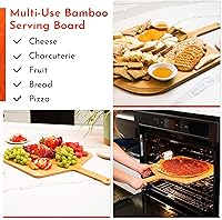 Vista 3 de Loftern Pizarra de madera de 16 pulgadas con tamaños grabados, tabla de cortar de pizza de bambú multiusos, cáscara de pizza de madera, espátula
