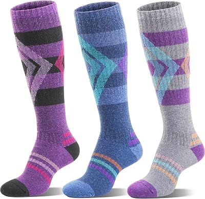 Welwoos 3 Pairs Merino Wool Ski Socks for Mens Womens Thermal Winter Thick Warm Long Socks for Snowboarding Skiing