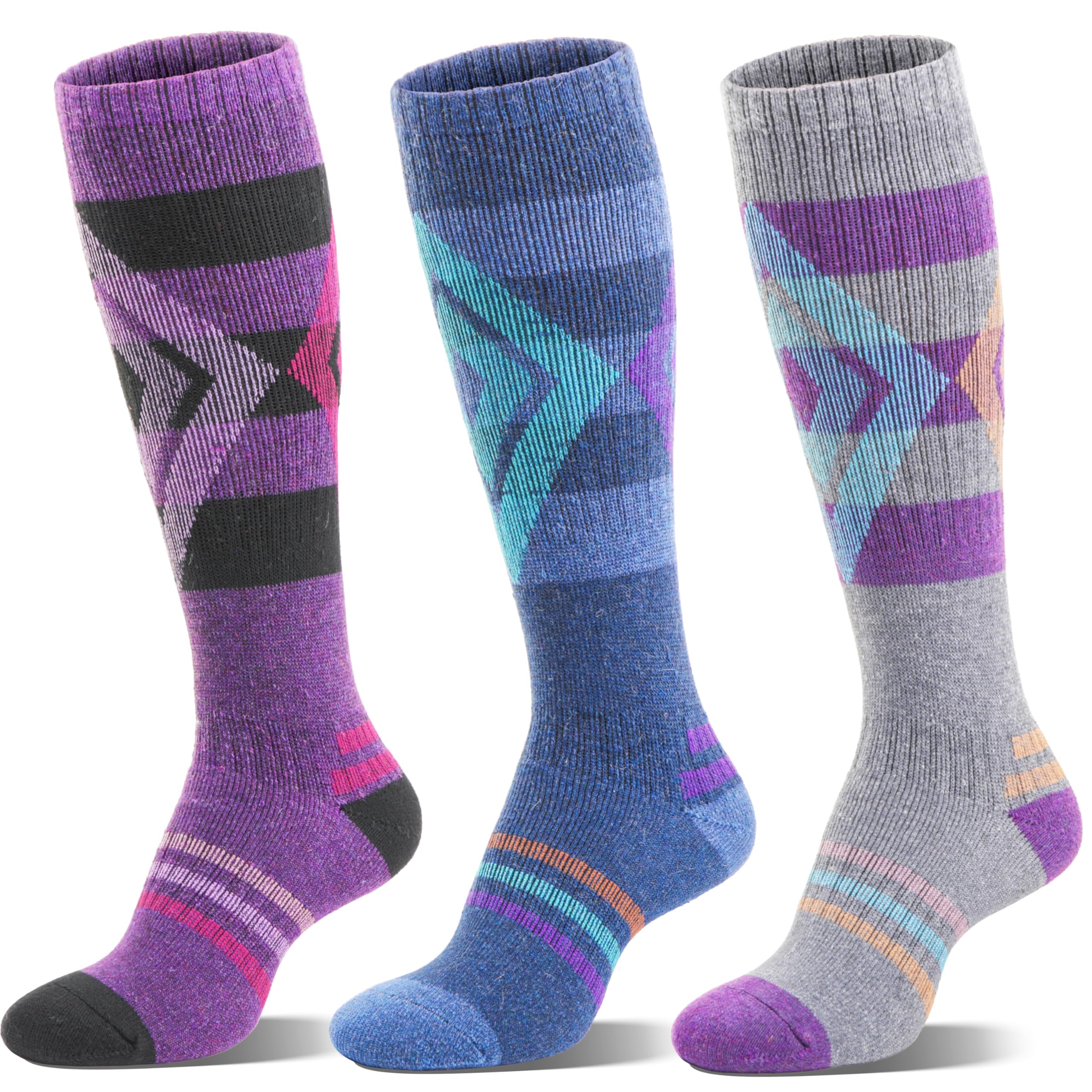 Welwoos 3 Pairs Merino Wool Ski Socks for Mens Womens Thermal Winter Thick Warm Long Socks for Snowboarding Skiing