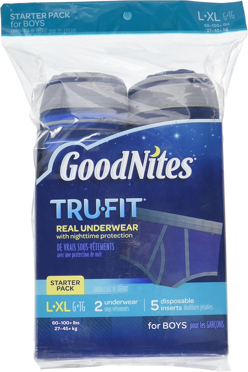 GoodNites TruFit Starter Kit Boy, 2 Underwear, 5 Disposable Inserts