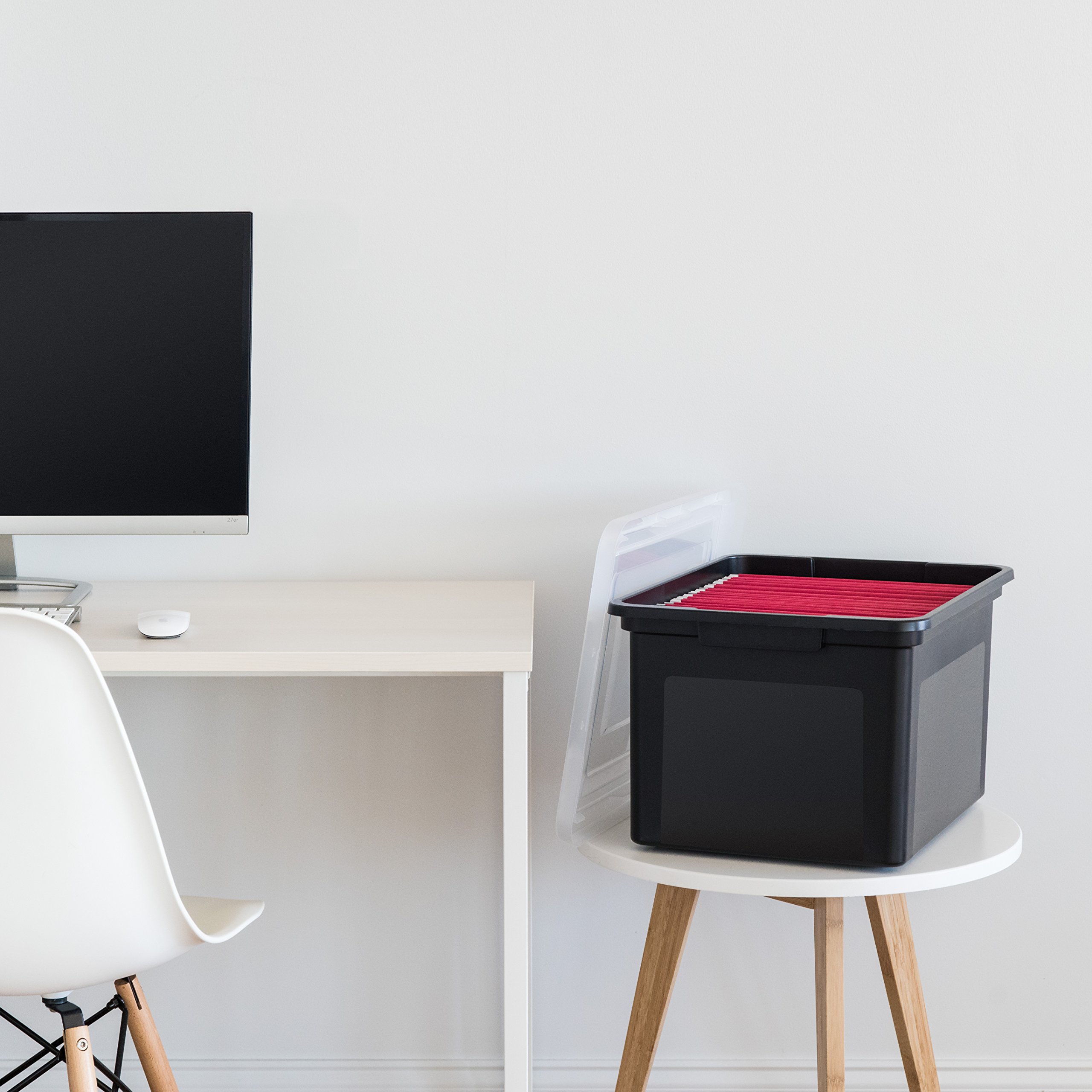 Iris Ohyama, Cajas de Almacenamiento de Plástico con Tapa a Presión, 45L, Lote de 4, negro, Apilable, Duradero, para Suministros de oficina, Toallas y Libros, sin BPA, Contenedor, FB-21E