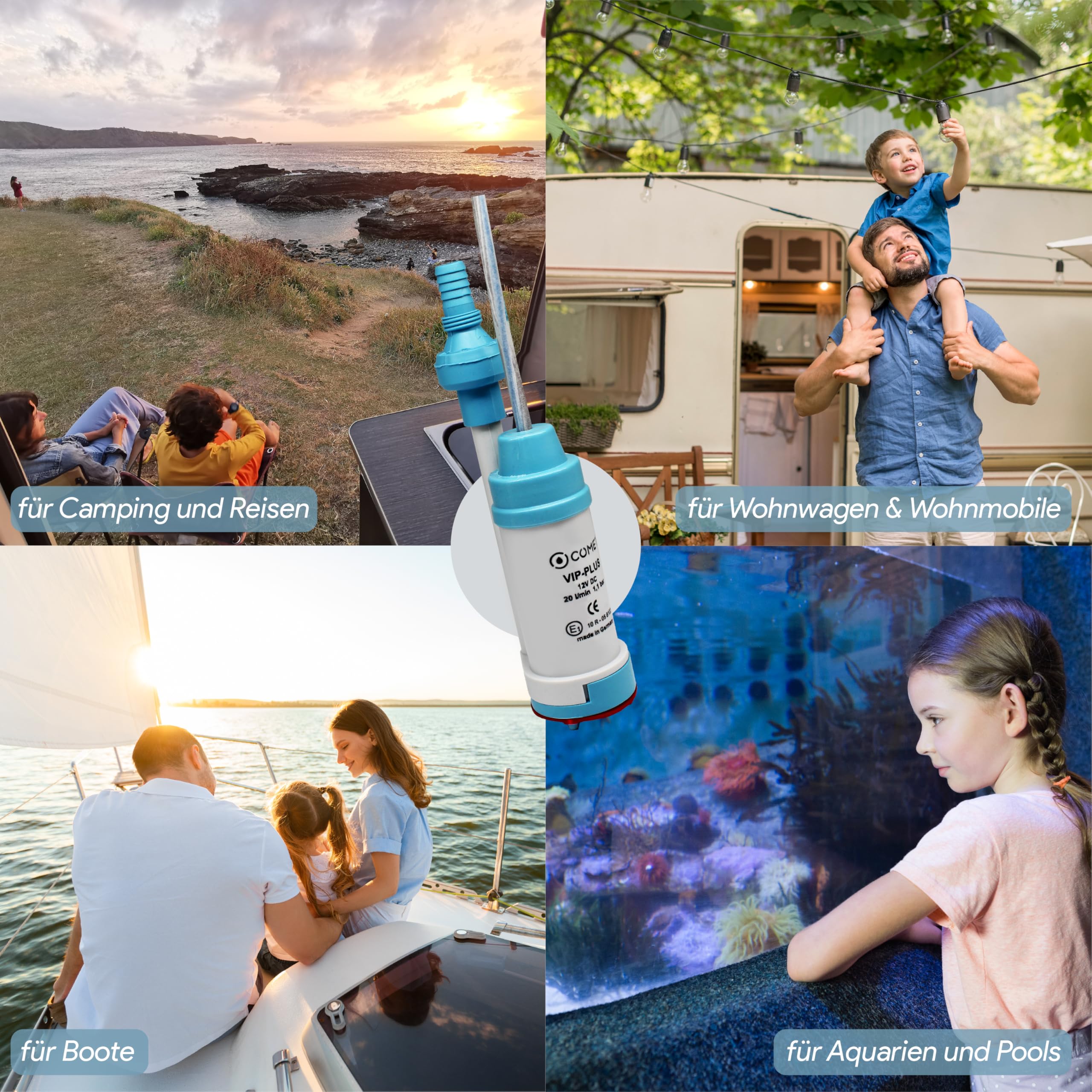 Comet VipPlus - Bomba de agua con válvula antirretorno (fija) + filtro con set de libro electrónico para camping, para autocaravanas, caravanas - bomba sumergible de 12 V