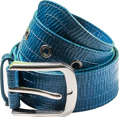 Recycled Irrigation Hose Belt and Heavy-Duty Buckle, Blue Vegan Unisex (S/M)