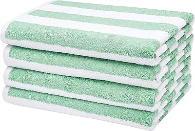 Amazon Basics Cabana Stripe Beach Towel - Pack of 4, Green