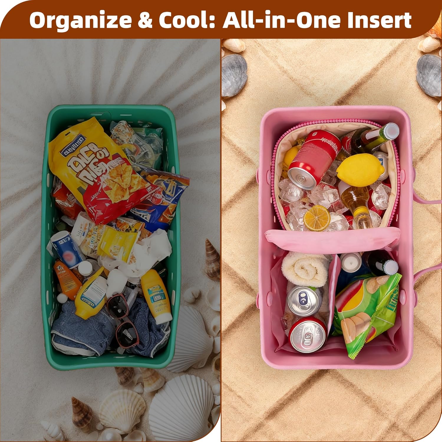 XL Bogg Bag Cooler Organizer Insert with Ice Pack, Dry-Wet Separate Purse Bags Insert with Bogg Bags Accessories Organizer Mesh Bag & Leakproof Insulated Cooler for Camping, Beach, Picnic, Road Trips