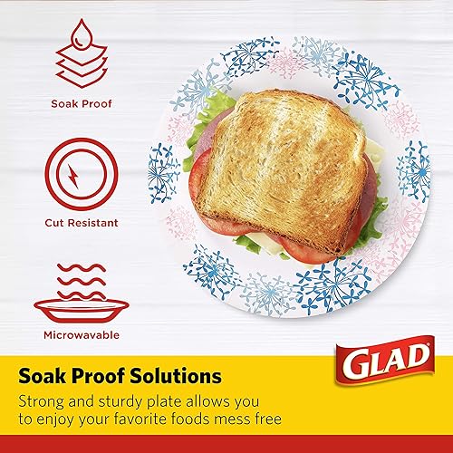Miniatura 5 de Glad Platos de papel desechables redondos para todas las ocasiones a prueba de remojos a prueba de cortes platos desechables resistentes para