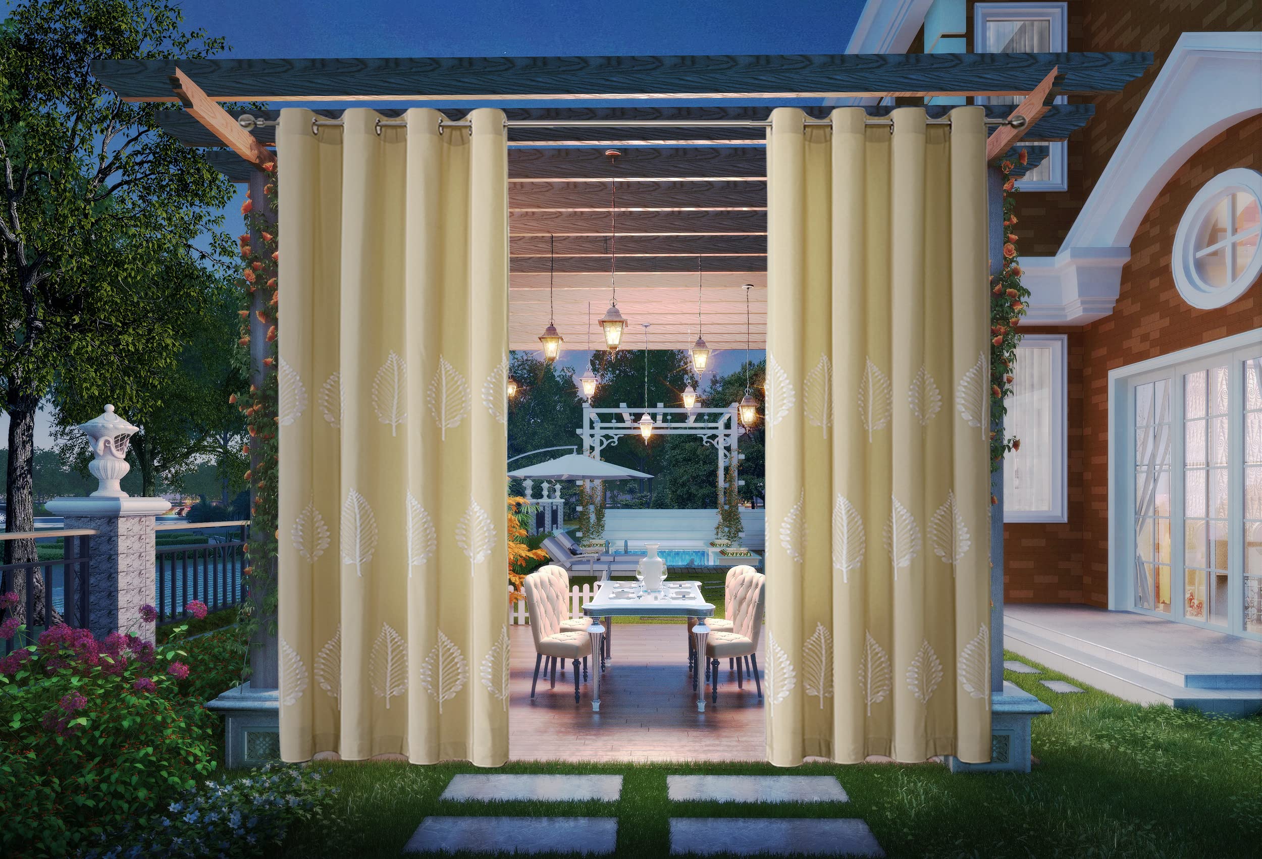 Outdoor Curtains for Garden Patio,Waterproof,Blackout Thermal Insulated Eyelet Top Grommet Privacy Curtain for Outside Balcony Gazebo Pergola Indoor Living Room (P-Beige,1 Panel W52"*L84") — image 1