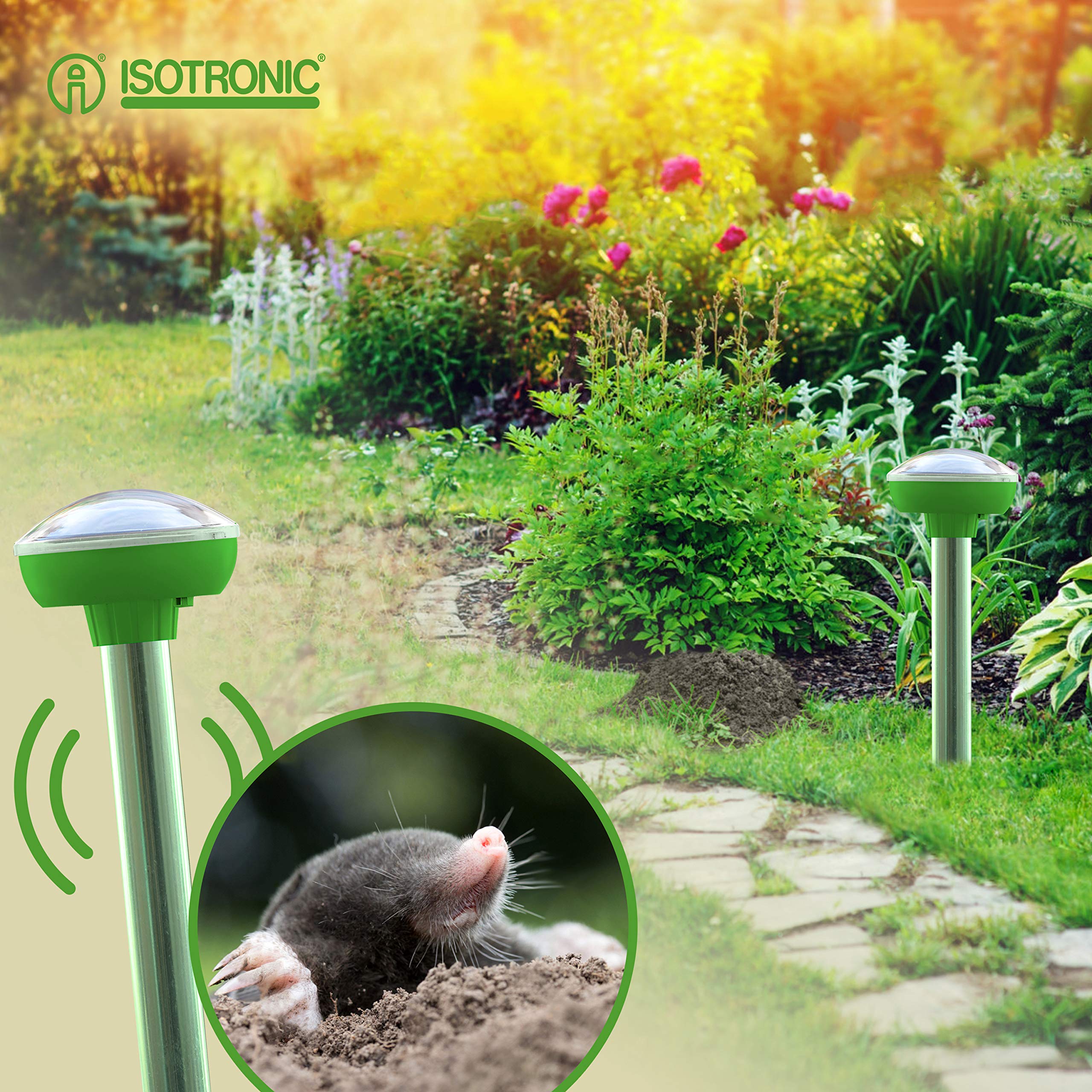 ISOTRONIC - 3x Solar Mole odstraszacz kretów przeciwko zwierzętom glebowym, takim jak krety, krety i mrówki - Odstraszacz kretów z oscylacjami częstotliwości i wibracjami - 700 m² efektywnej