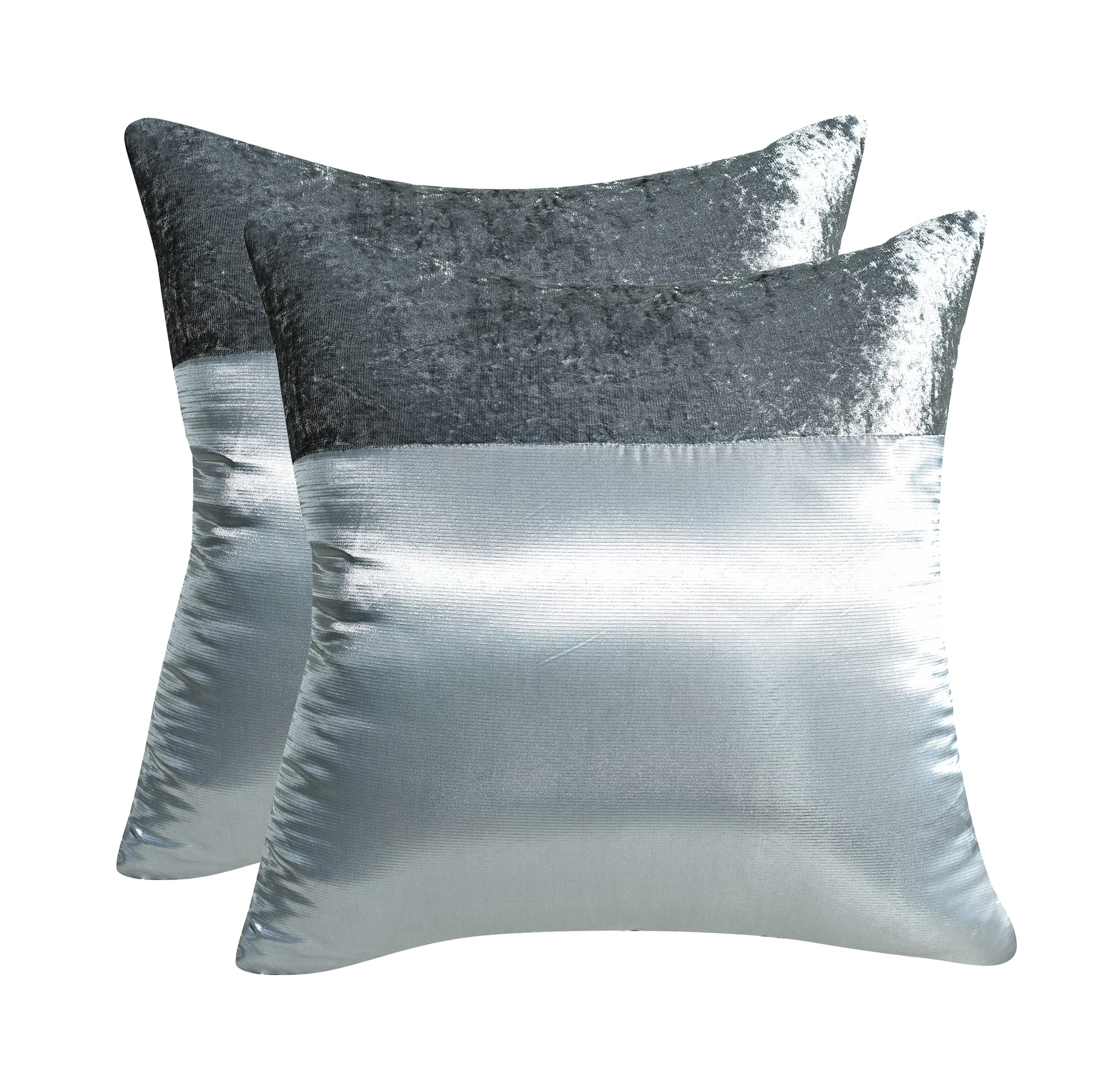 CHARKHAH Silk Satin Cushion Covers 43 x 43 cm | 2 Pack & 4 Pack Luxury Decorative Pillow Covers with Crushed Velvet Band | Hidden Zip | Sofa & Bed Home Décor