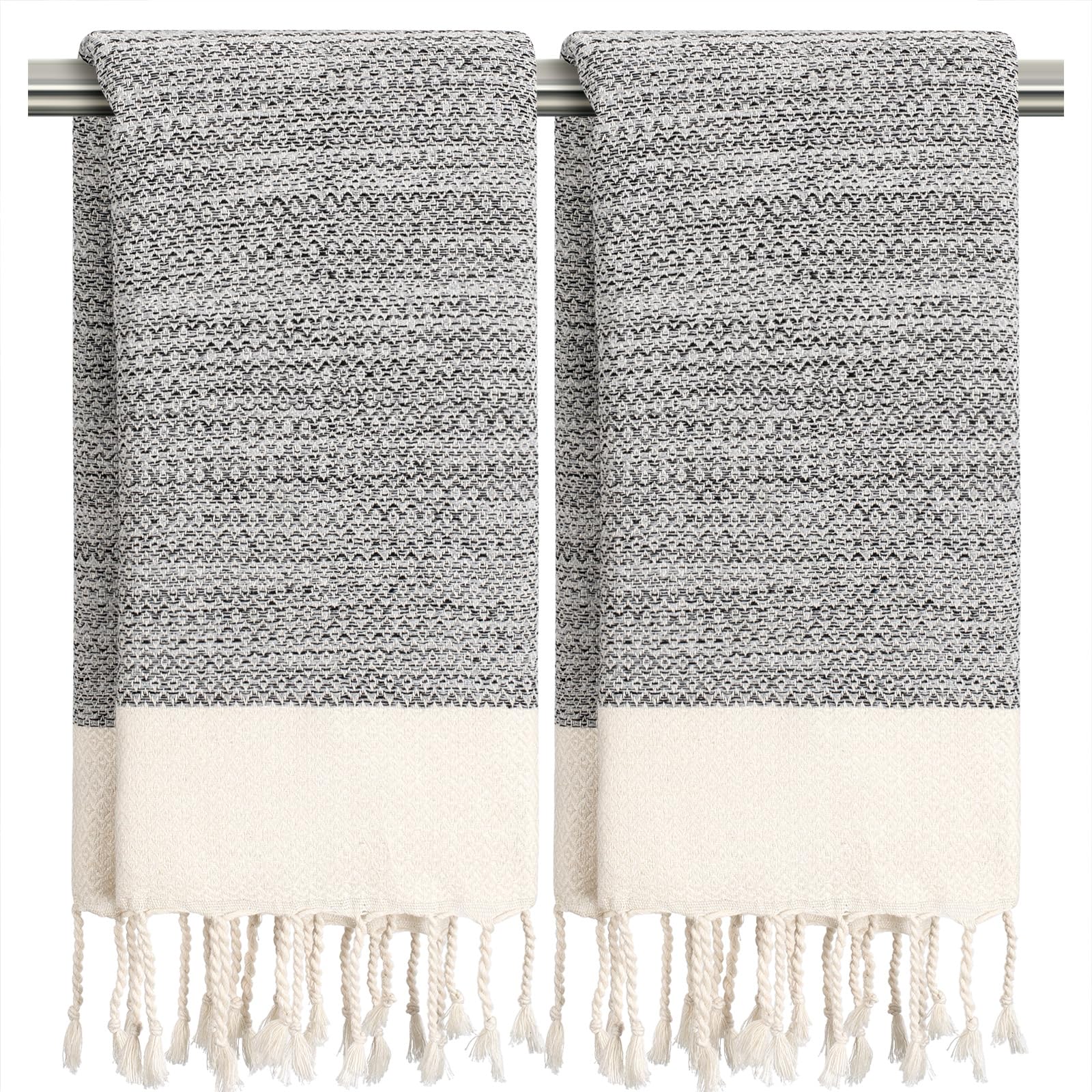 Ouxiaobai Hand Towels for Bathroom - Pack of 2 Turkish Hand Towels Set, Thin Decorative Tea Towel, 16x40 Inch Kitchen Cloth with Tassel (Diamond Quarry)