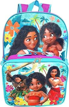 Ruz Moana Girls 16 Inch Backpack With Removable Matching Lunch Box Set Moana-Ocean Sisters