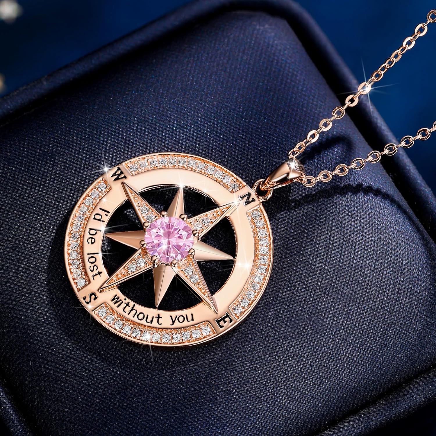 S925 Necklace Birthstone Compass Gift for Women Jewelry Sterling Silver Necklace for Wife Wedding Anniversary Girlfriend Birthday Gifts for Her Valentines Day Mom Mothers Day