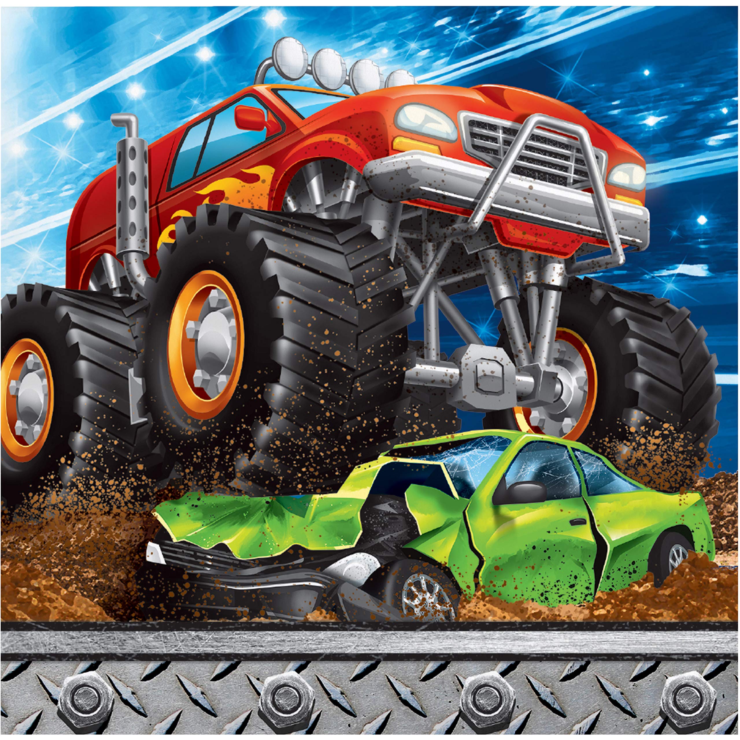 Creative Converting Monster Truck Rally Beverage Napkins 16-Pieces