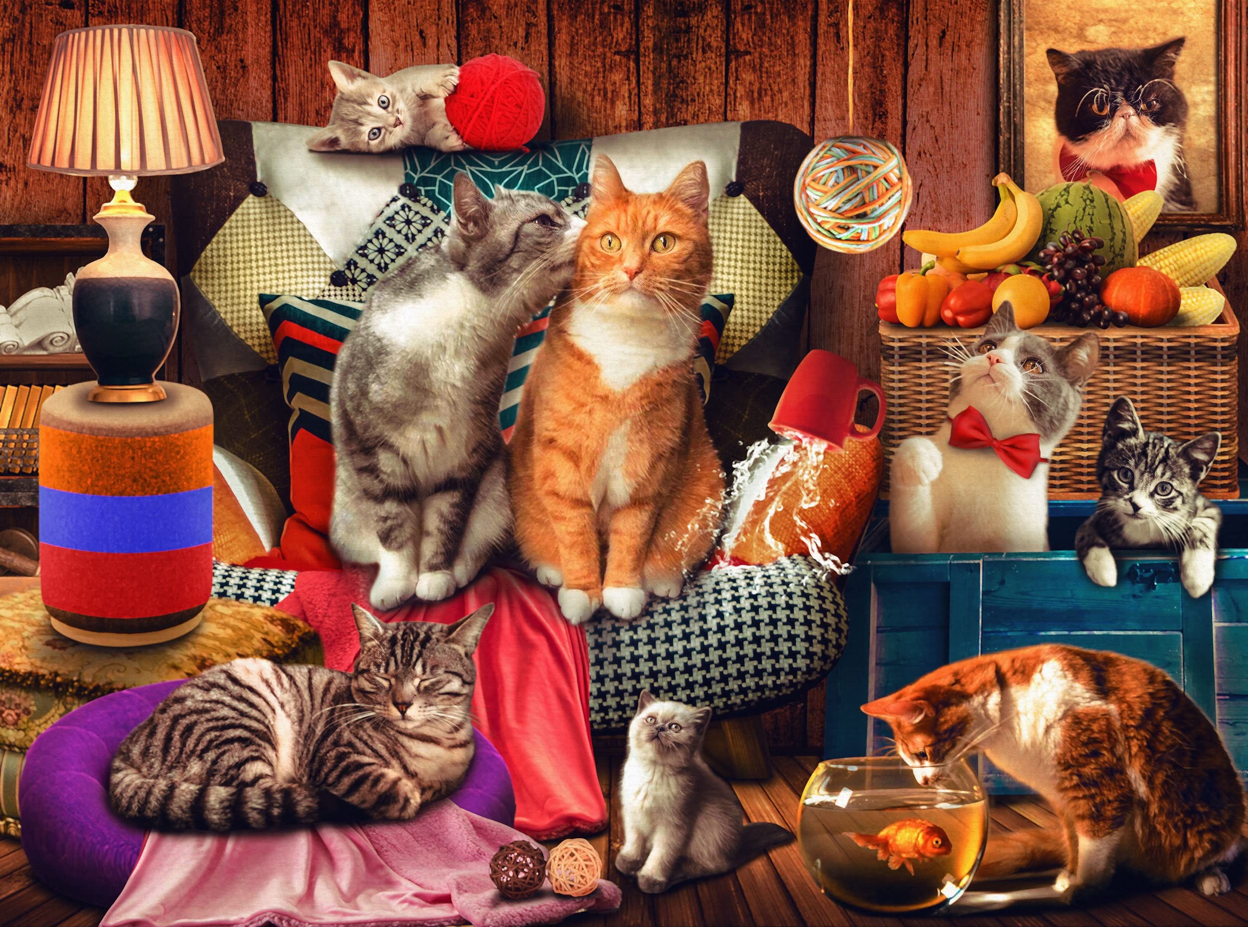 1000 Teile Katzen-Puzzle Für Erwachsene – Buntes Tierpuzzle Mit Niedlichen Kätzchen & Pflanzen