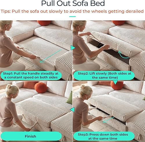 Miniatura 9 de LINSY HOME - Sofá cama extraíble modular con sección para dormir, con almacenamiento, sofá seccional de pana mullida para sala de estar, sofá cama