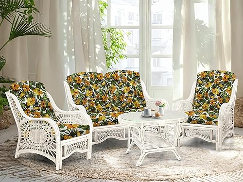 Malibu Lounge Set of 4: 2 Natural Rattan Wicker Chairs,