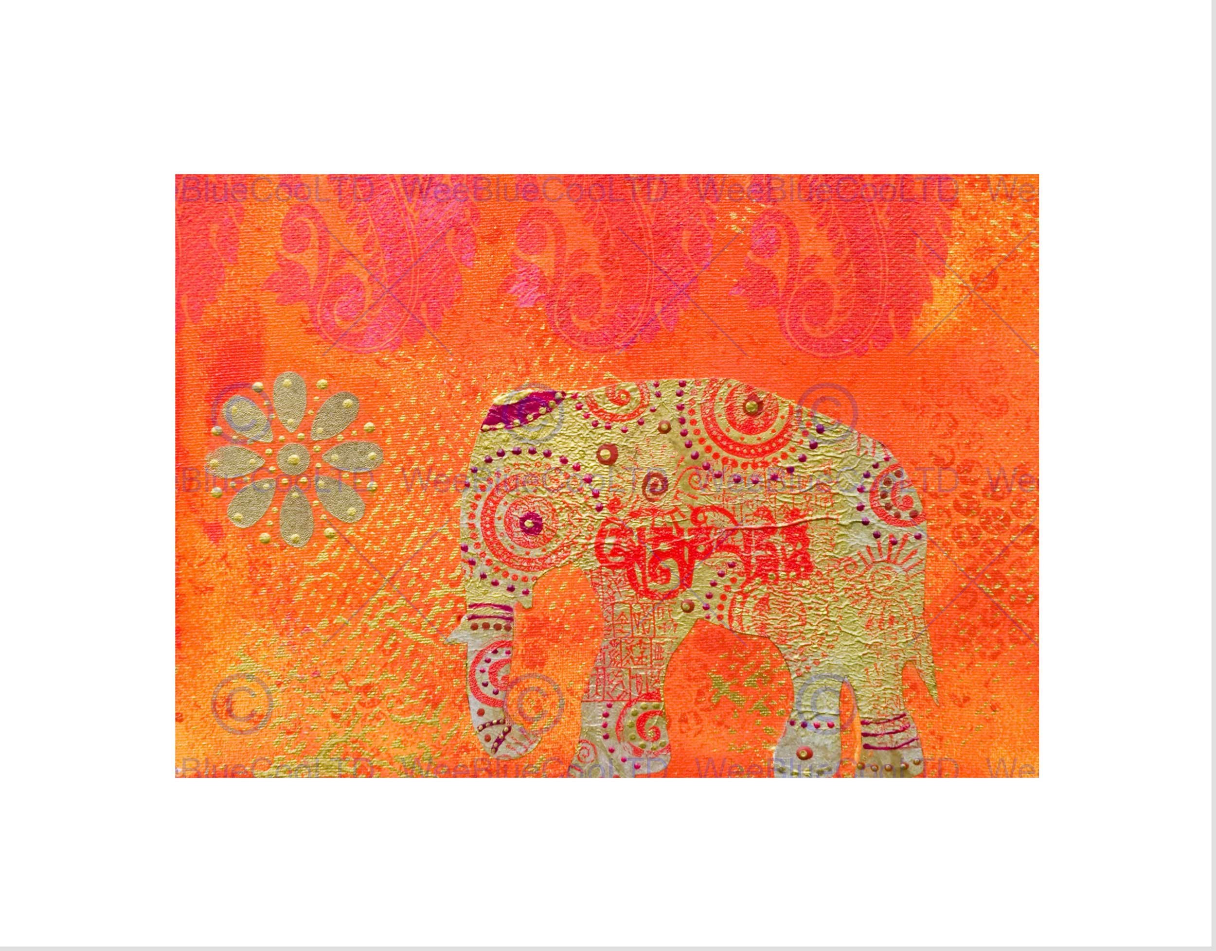 Wee Blue Coo Dt Indian Collage Elephant Art Wall Art Print