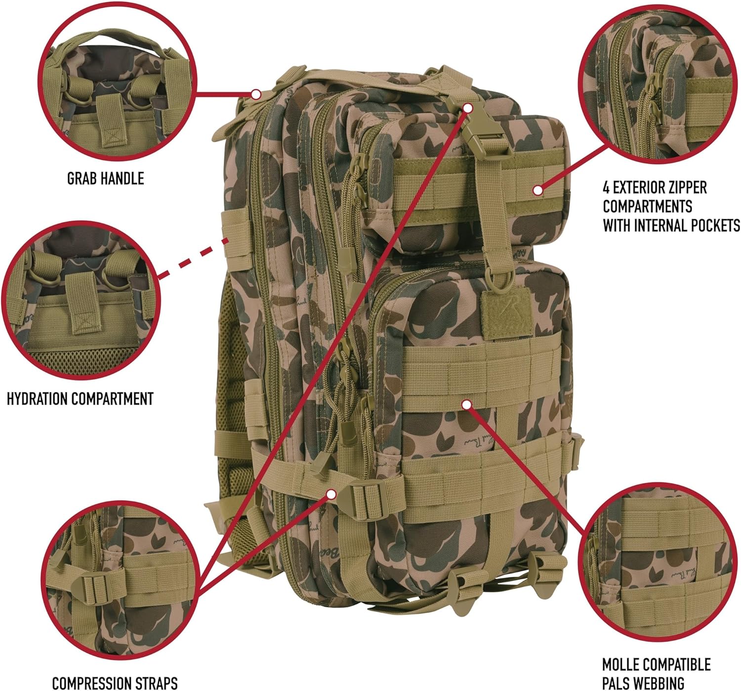 Rothco X Bear Archery Fred Bear Camo Medium Transport Pack – Hunting Backpack with 25L Storage Capacity