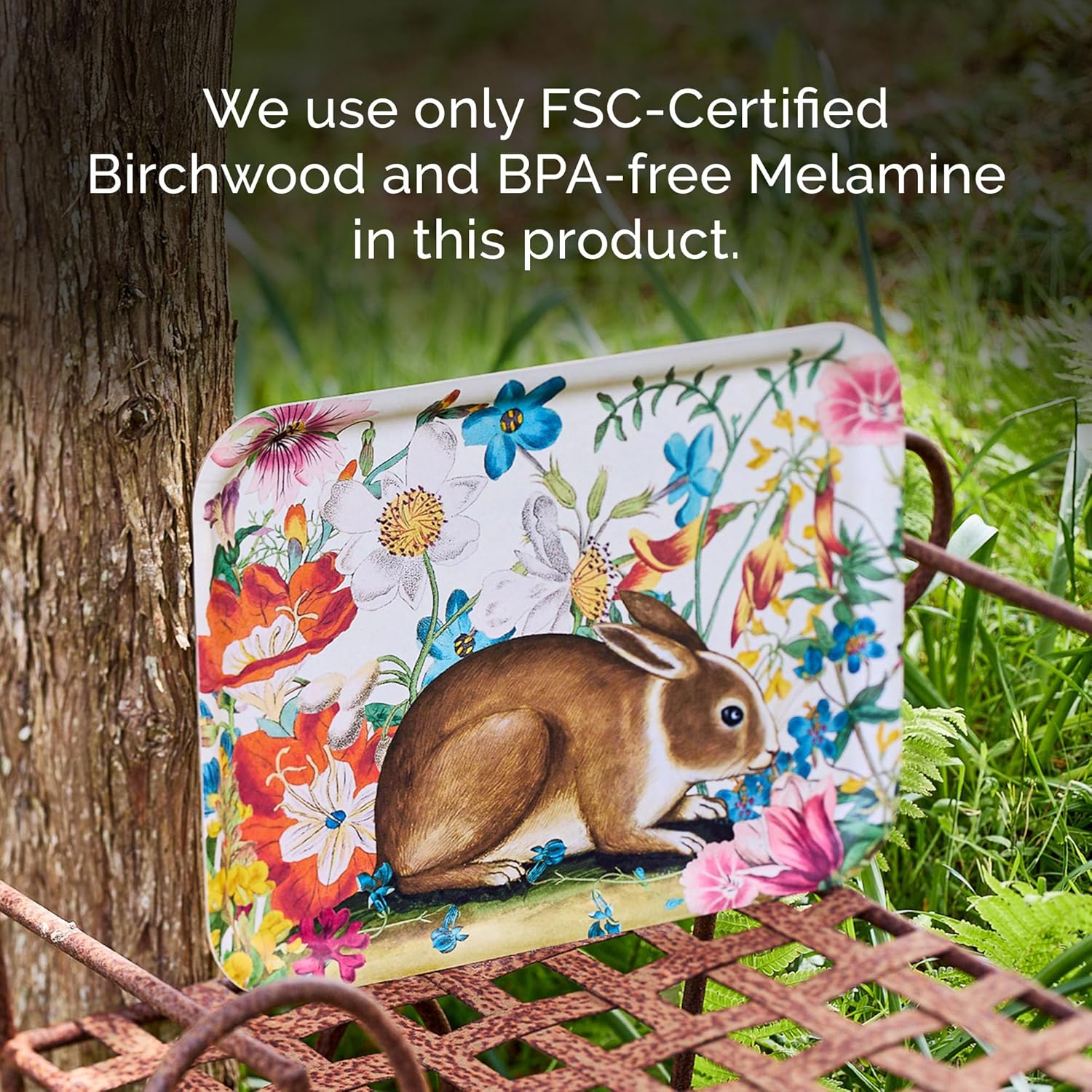 Caskata Bunny Maximus Large Rectangular Birchwood Tray | Birchwood and Wipeable Melamine | Perfect for Home, Entertaining, Gifts | Multicolor, 16.5W X 12.5L