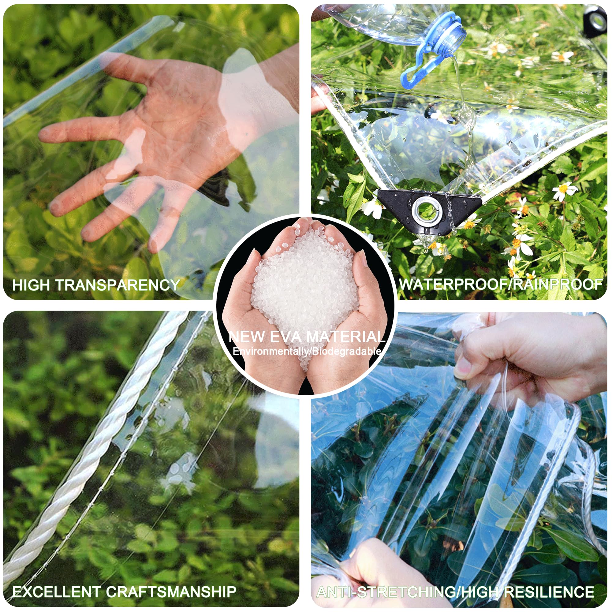 Bache Transparente Extérieur 1x3M EVA Imperméable 0.30mm, Transparence 99%, Anti-Déchirure, Résistant Froid, Oeillets Aluminium, Bâche Protection pour Terrasse Véranda Pergola Jardin Serre