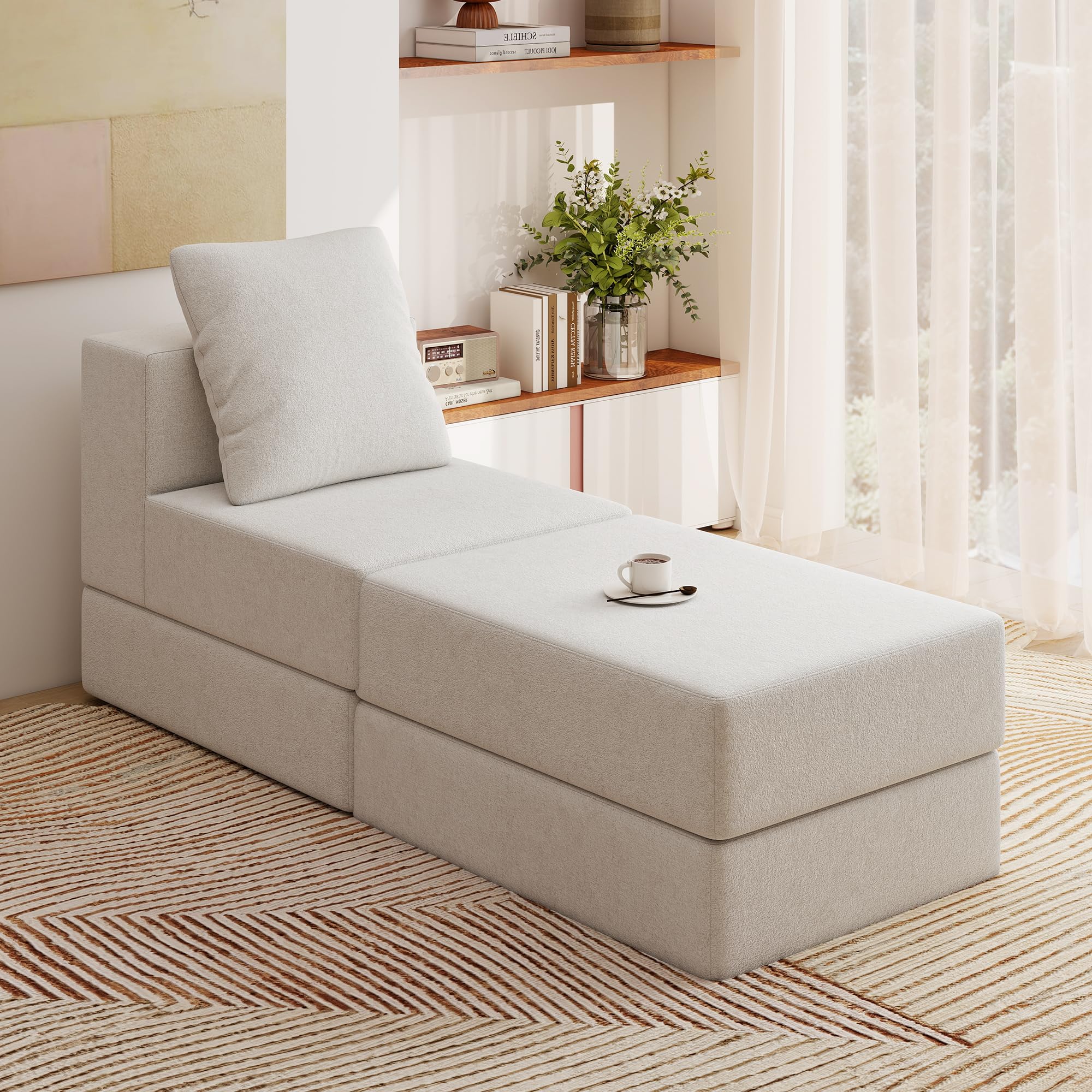Living&Giving（WALKBON） Living&Giving Cloud Sectional Couch for Living Room, Modular Boneless Couch with 1 Ottoman, Middle-seat Can Be Combined with Modular Sofa, Customizable Layout for Any Space, Beige