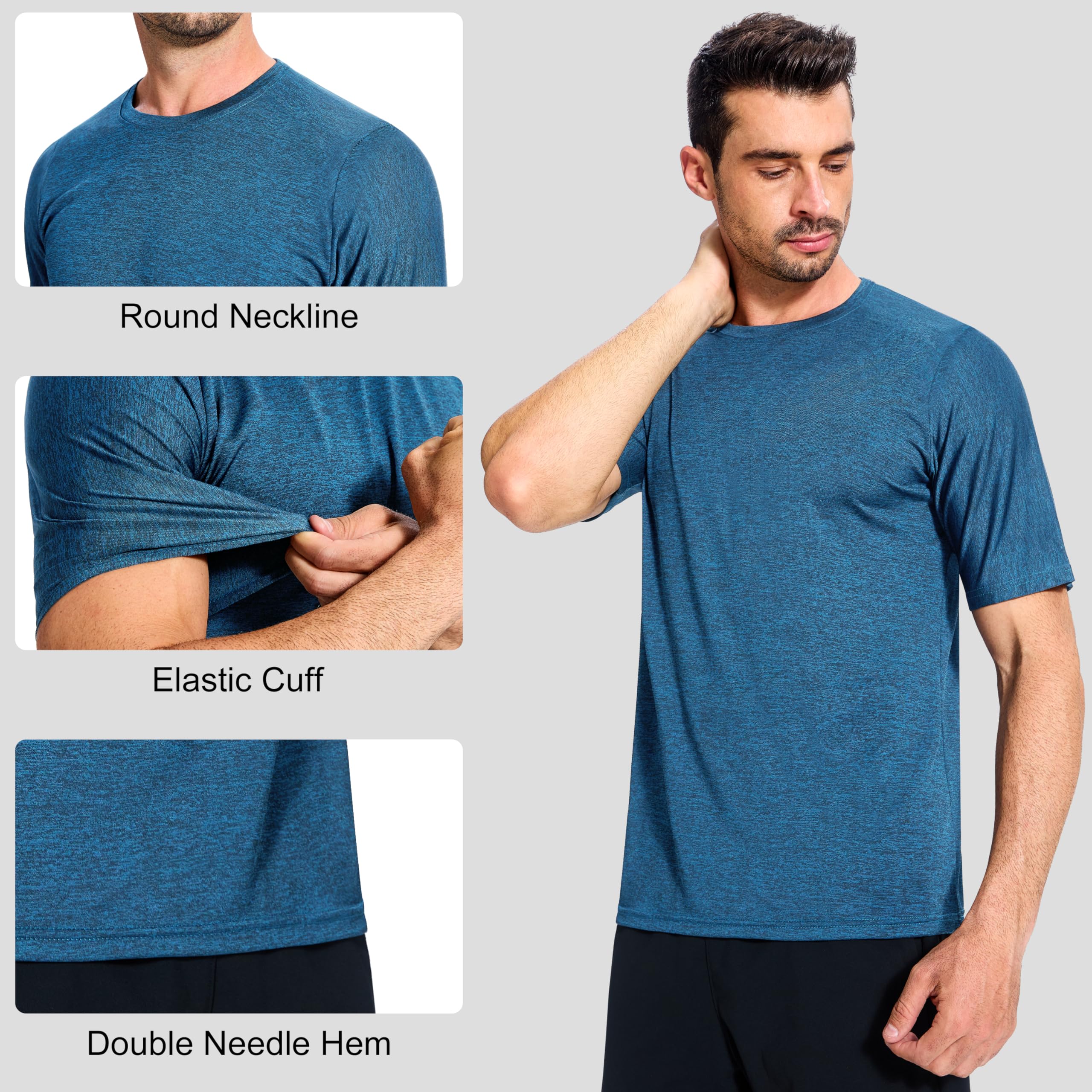 Paquete de 3 camisetas de secado rápido que absorben la humedad para hombre, ligeras y transpirables, camisetas deportivas para gimnasio, correr, manga corta