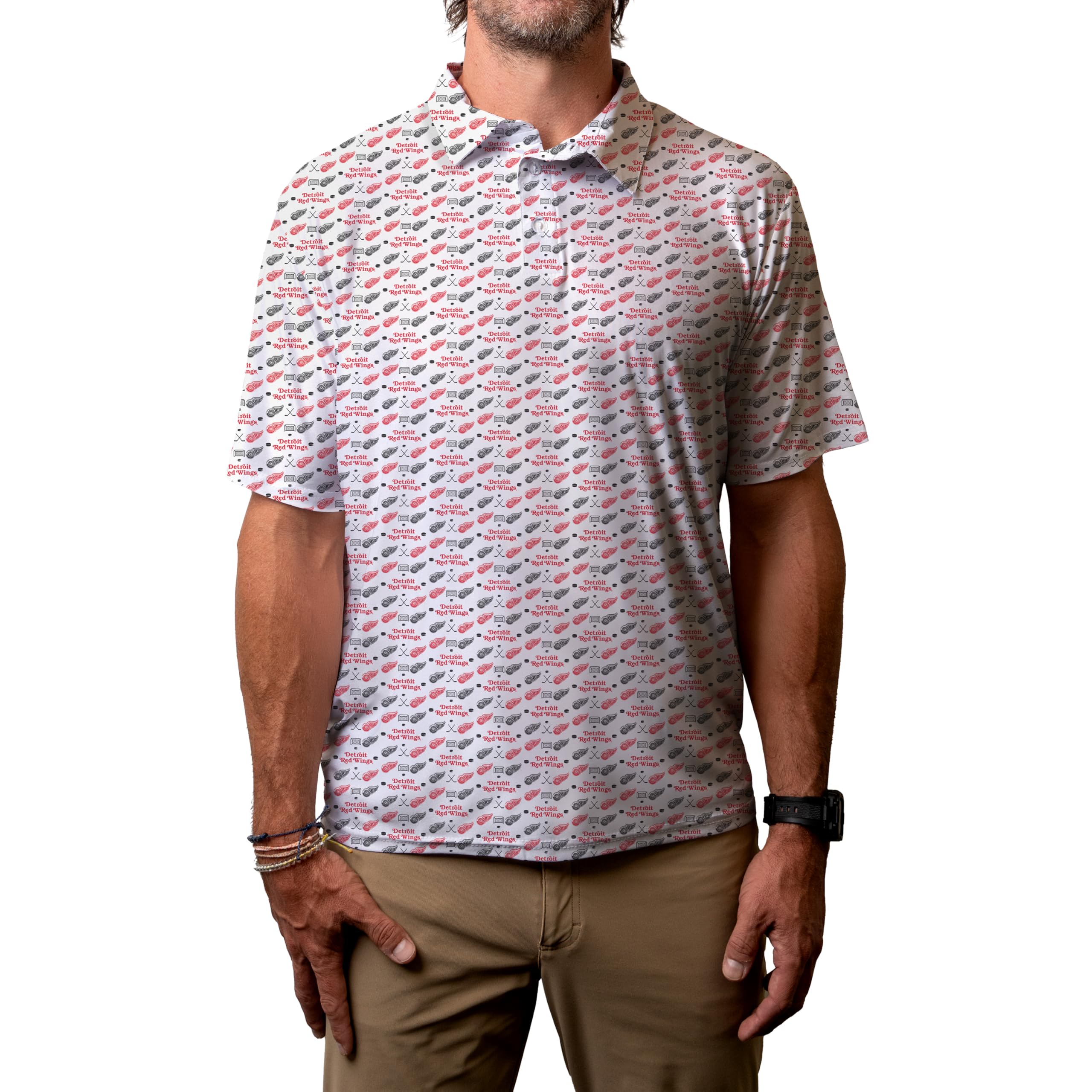 Blue 84 Men's NHL Officially Licensed Short Sleeve Performance Polo All Over Print White — image 1