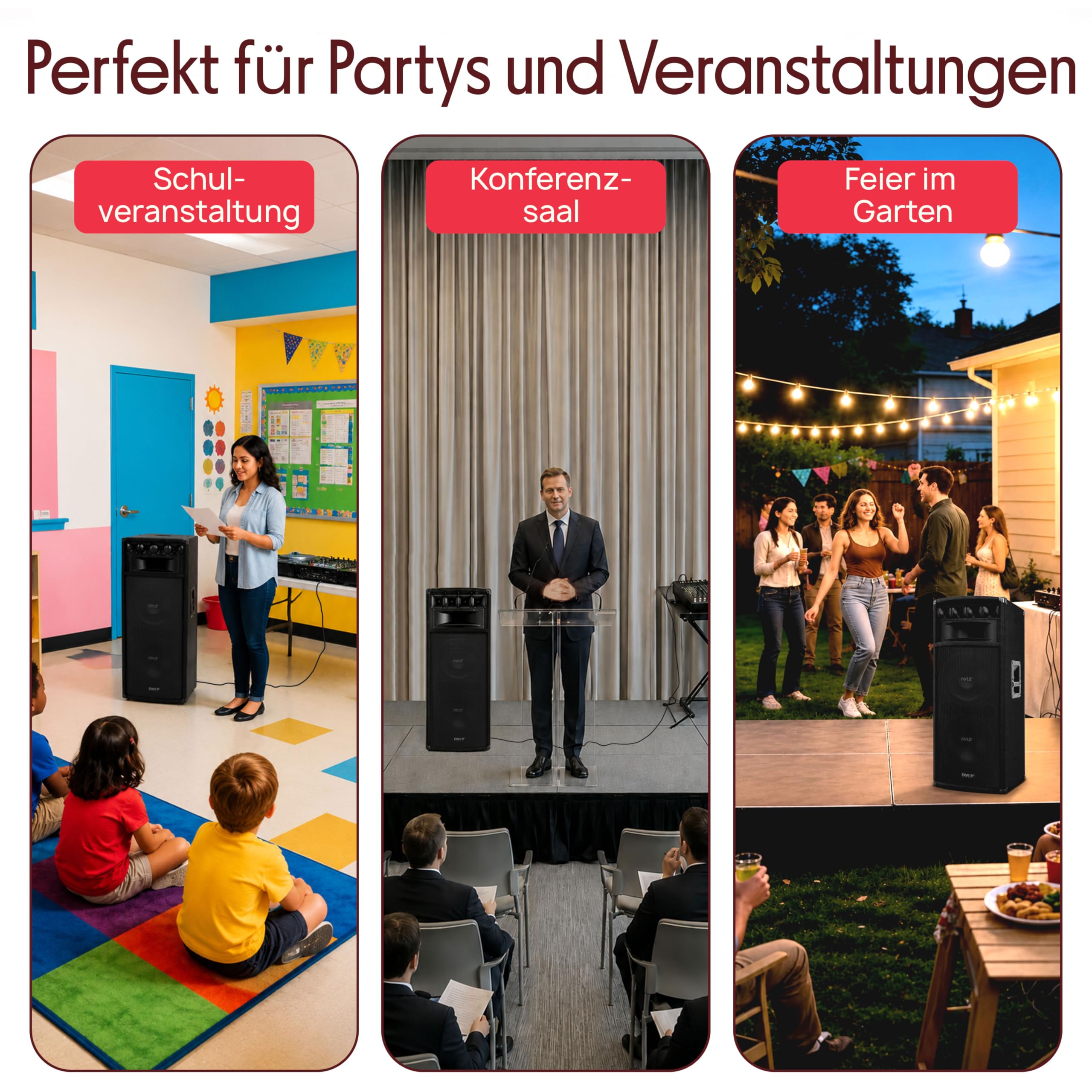 PylePro PA Lautsprecher 1600W Passiv – 2x12" Subwoofer, 3-Wege Soundsystem mit Tragegriffen, robustes Gehäuse für DJ, Bühne, Heimkino, Events und Partys
