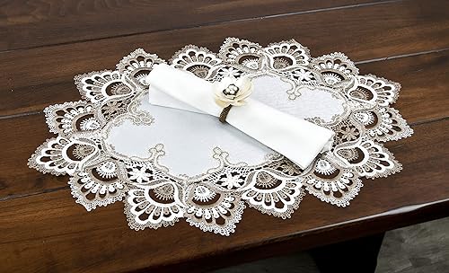 Miniatura 3 de Manteles individuales de encaje europeo neutro y blanco con tono tierra de cacao (12 pulgadas de ancho x 21 pulgadas de largo, juego de 2)