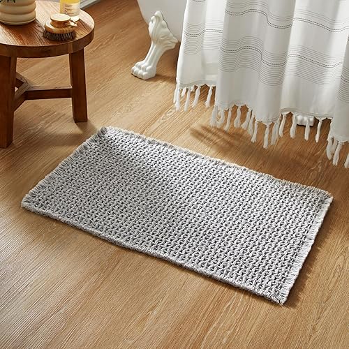 Miniatura 15 de Alfombras de Baño Blancas, Súper Absorbentes Antideslizantes Alfombra de Baño Waffle de Secado Rápido Alfombras de Baño Lavables Boho Estilo Granja,