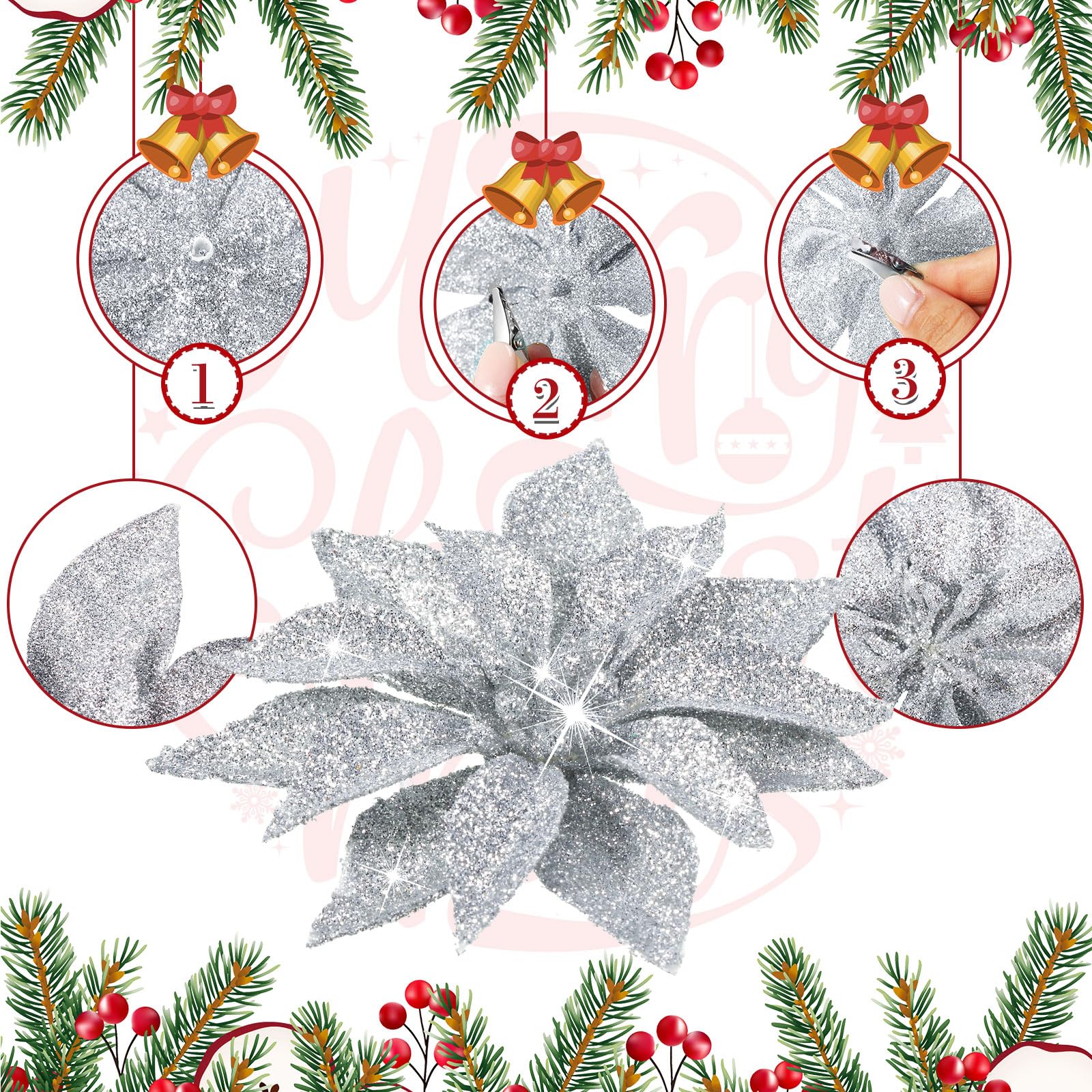 Chunyin 24 Pcs Christmas Poinsettias Artificial Flowers - Image 2