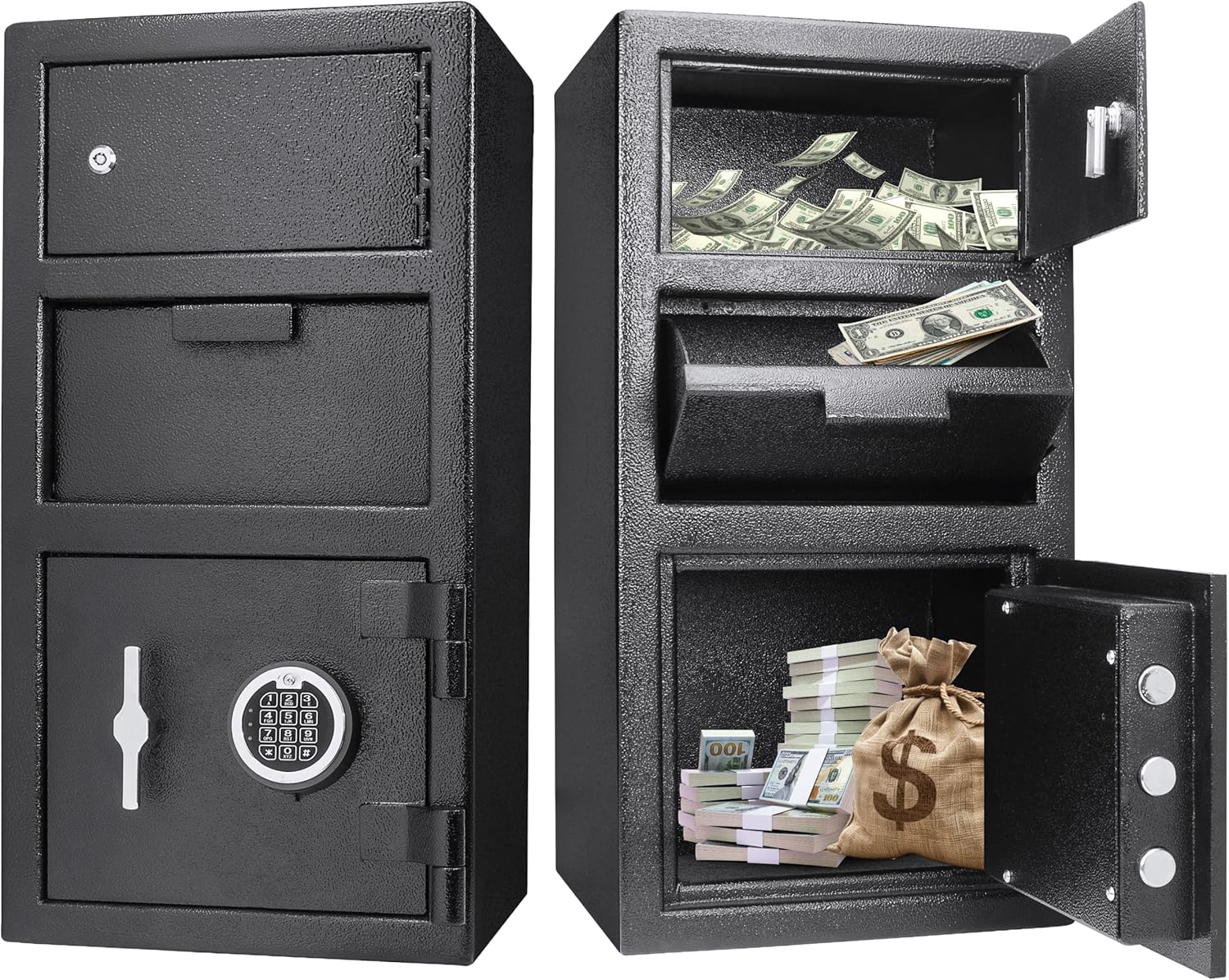 Barska Advanced Digital Keypad Compact Depository Drop Safe with Master Code + 5 Codes & Dual User Mode, Black, 0.72/0.78 Cubic Ft
