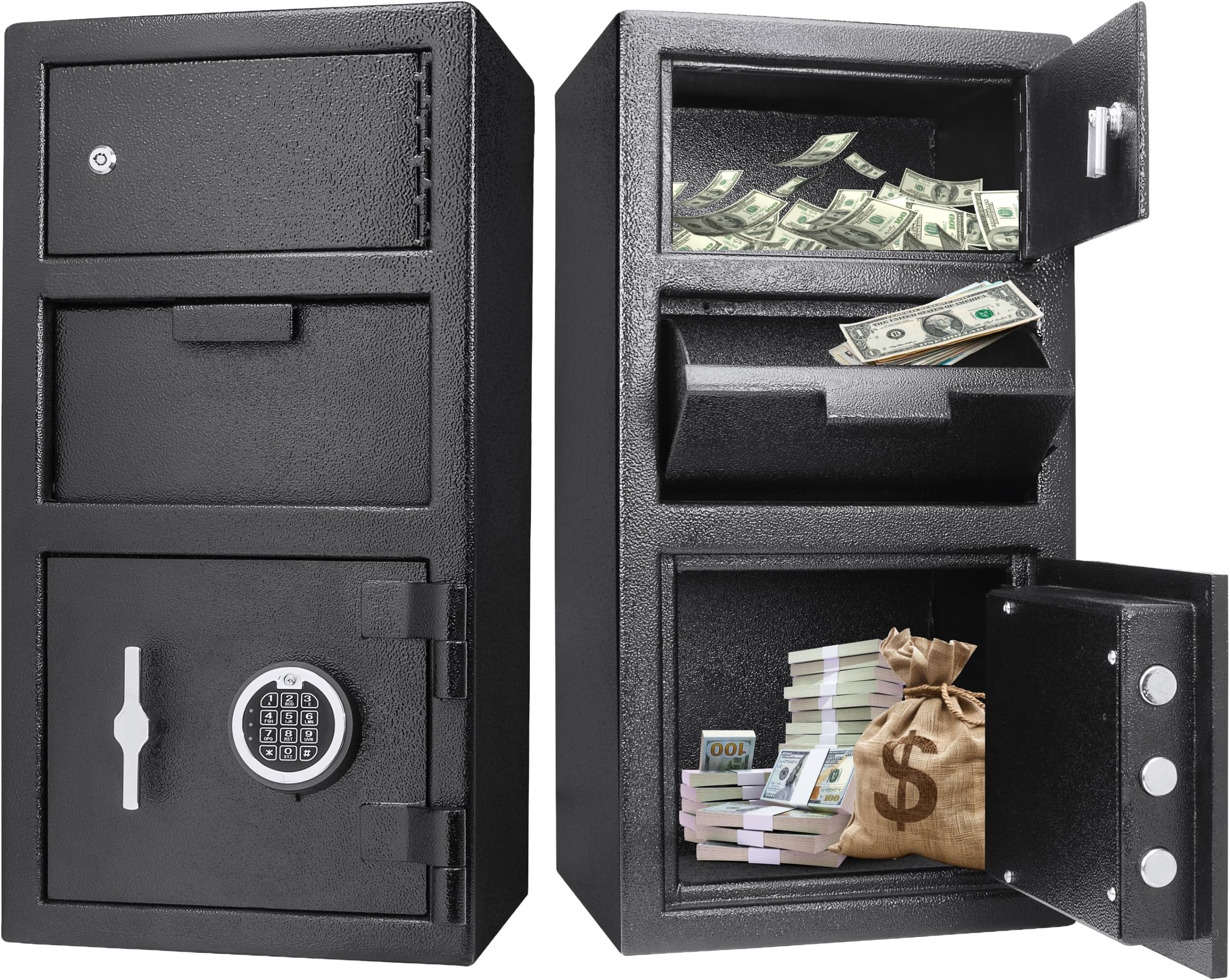 Advanced Digital Keypad Compact Depository Drop Safe with Master Code + 5 Codes & Dual User Mode, Black, 0.72/0.78 Cubic Ft