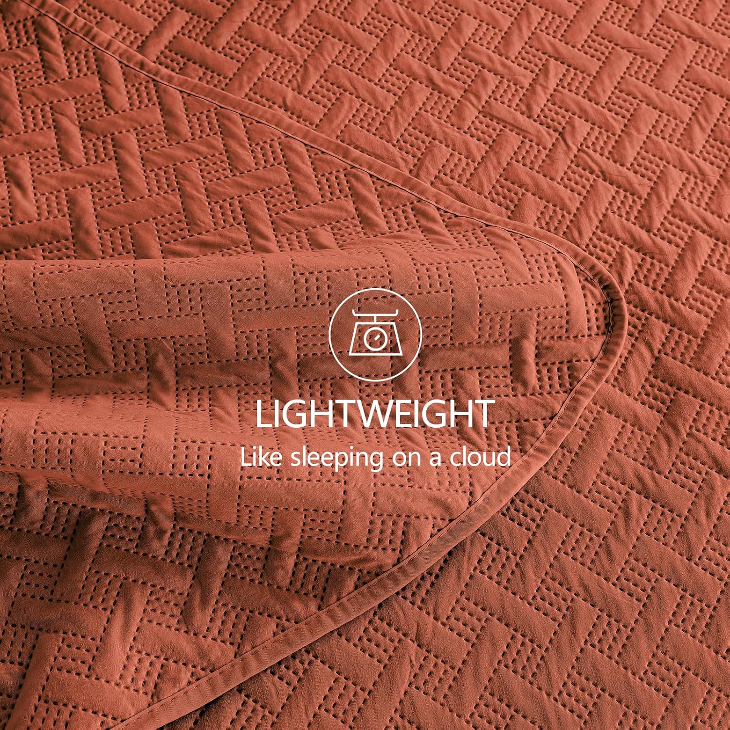 FLYMME King Size Quilt Bedding Set Burnt Orange Lightweight Bedspreads Set,Modern Style Geometric Weave Stripe Pattern,Soft Microfiber Bed Coverlet 3 Pieces (1 Quilt, 2 Shams) - Image 6