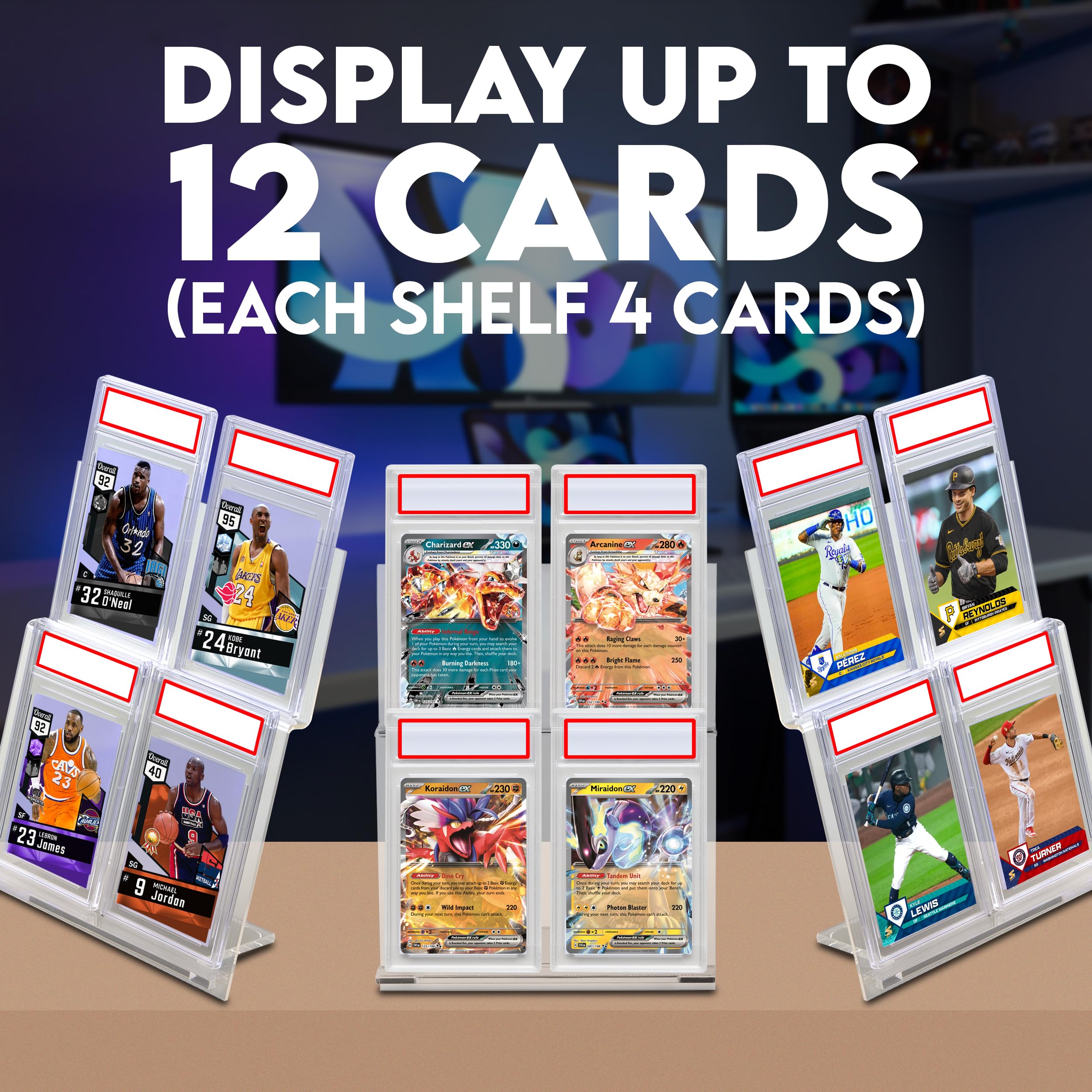 Tapeera 3-Pack Acrylic Tabletop Card Holder Display Holds 12 Cards   Trading Card Slab Display for Graded Cards Magnetic Cards & Toploader   Sports Card Display Case for Baseball Basketball Football - BigaMart