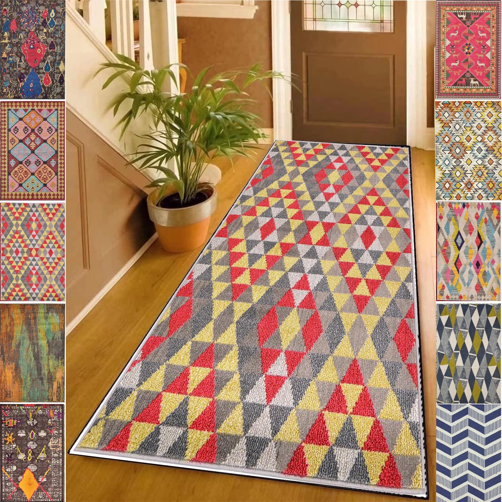 Tapis lavable 90x300 cm antidérapant rouge pour éviter les glissades