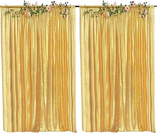 Cortinas de fondo de lentejuelas doradas de 4 x 8 pies, 2 paneles de lentejuelas brillantes para fiestas