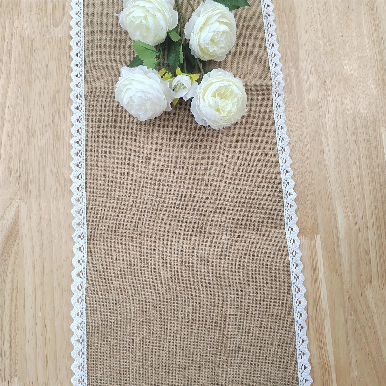 Runner da tavolo in lino e pizzo di iuta for la decorazione della tavola di casa, runner da tavolo in tessuto con bandiera da tavolo, decorazione for matrimoni Per La Tavola Da Pranzo(30X220CM)