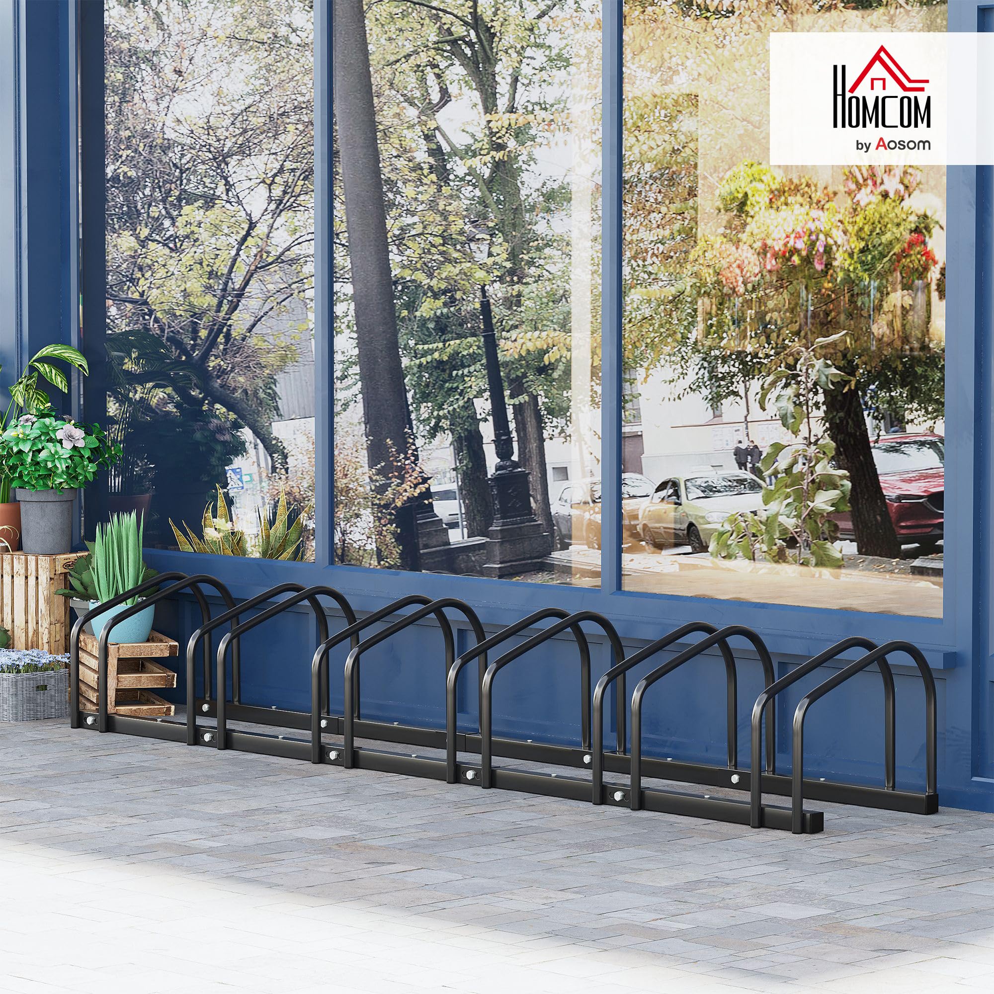 HOMCOM Stojak rowerowy na 6 rowerów, wytrzymały 179x33x27cm Czarny